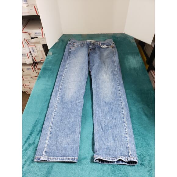 Levis 505 Jeans Size 8 Womens Blue Denim Stretch Pants Ladies Mid Rise Straight - Picture 1 of 14